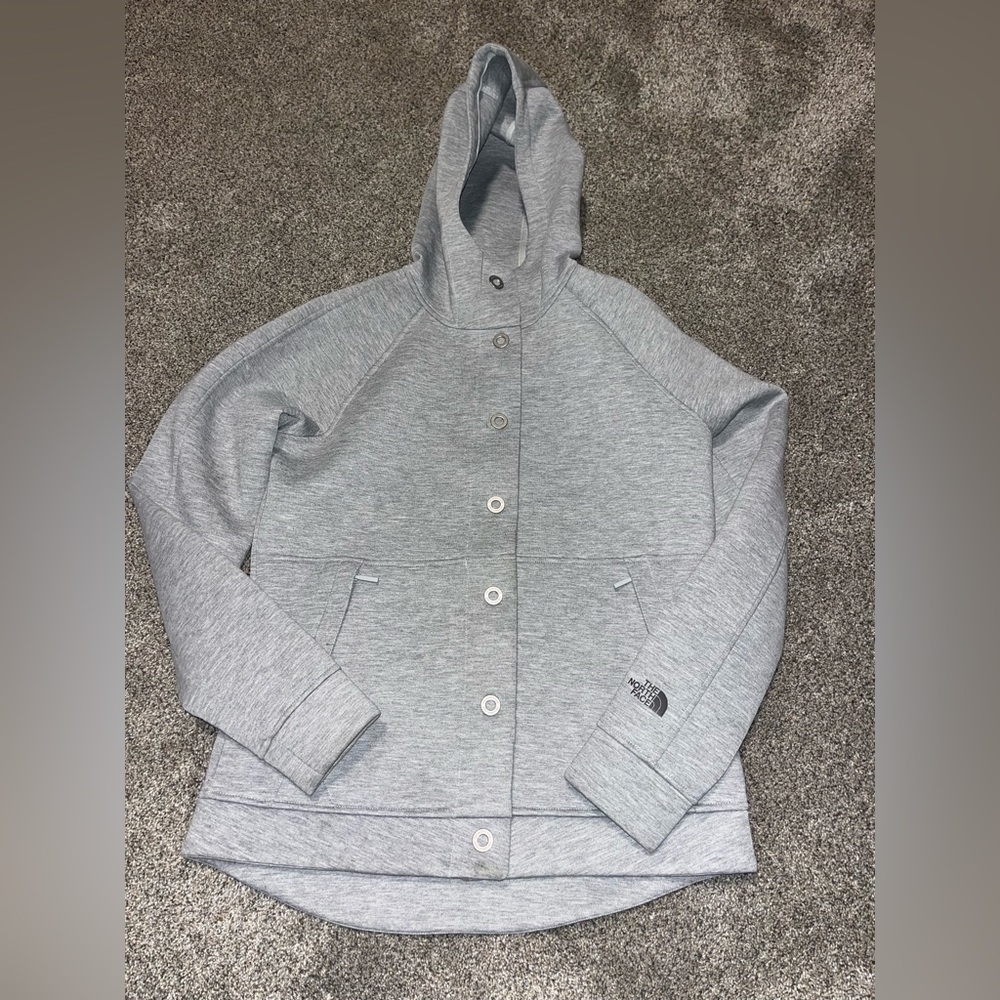 Women’s Medium North Face Softshell Gray Button U… - image 1